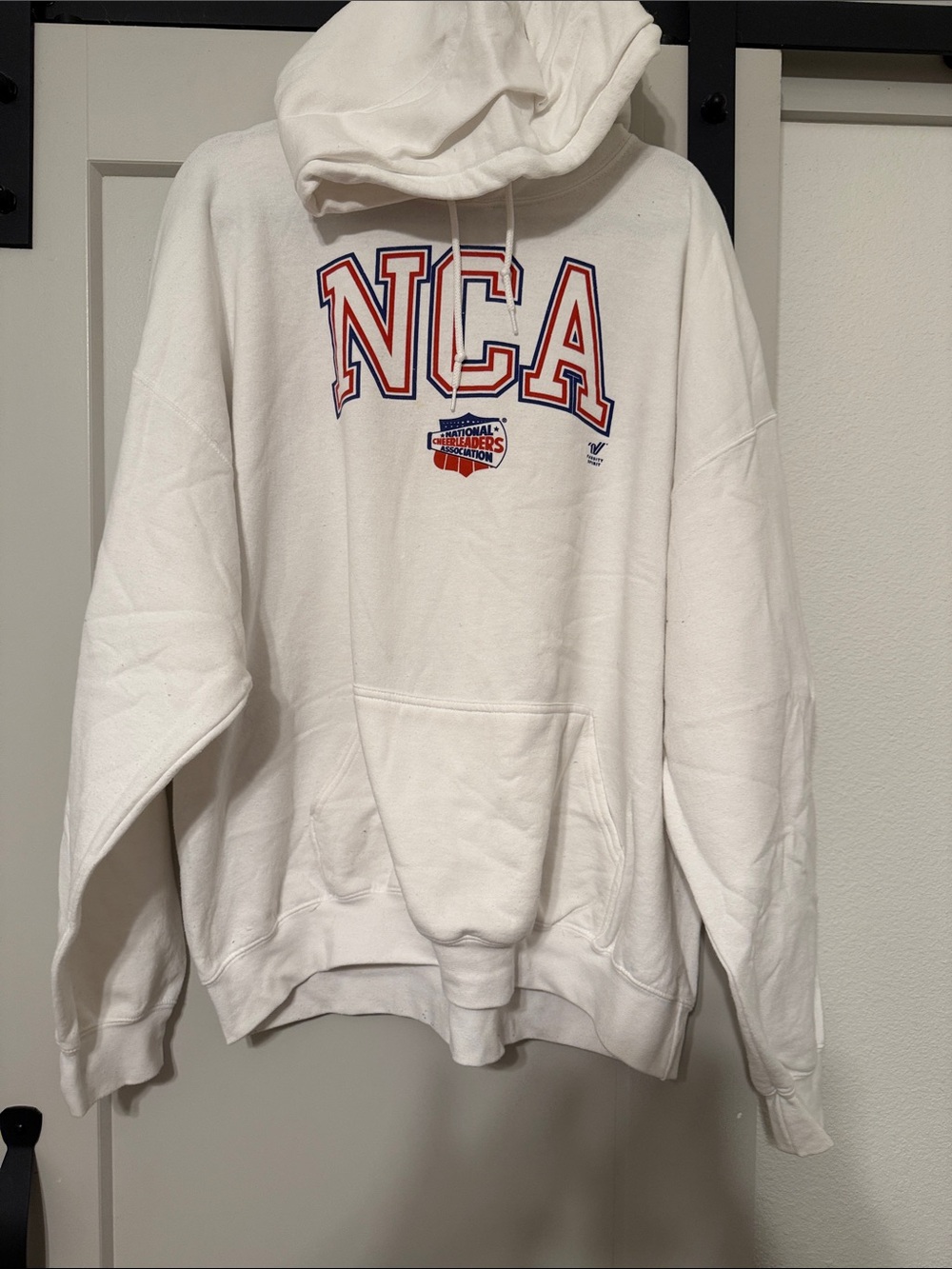 Varsity White Crewneck Sweatshirt with Red & Blue NCA Logo